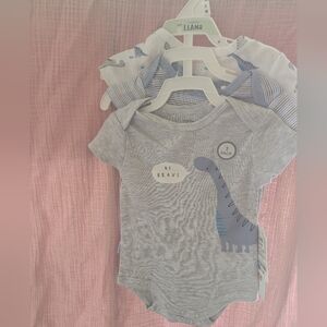 Gray and Blue Dinosaur Baby Onesie Set